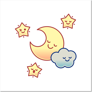 Sleepover (Moon, Stars, and Cloud) Posters and Art